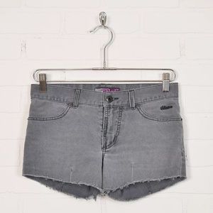Volcom Gals Skate Surf Grunge Gray Cut Off Denim Jean Micro Mini Shorts 1 XXS XS
